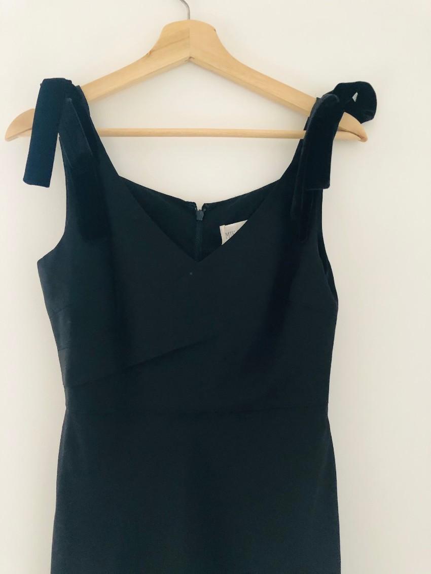Mikael Aghal Asymmetric black crepe de chine midi dress