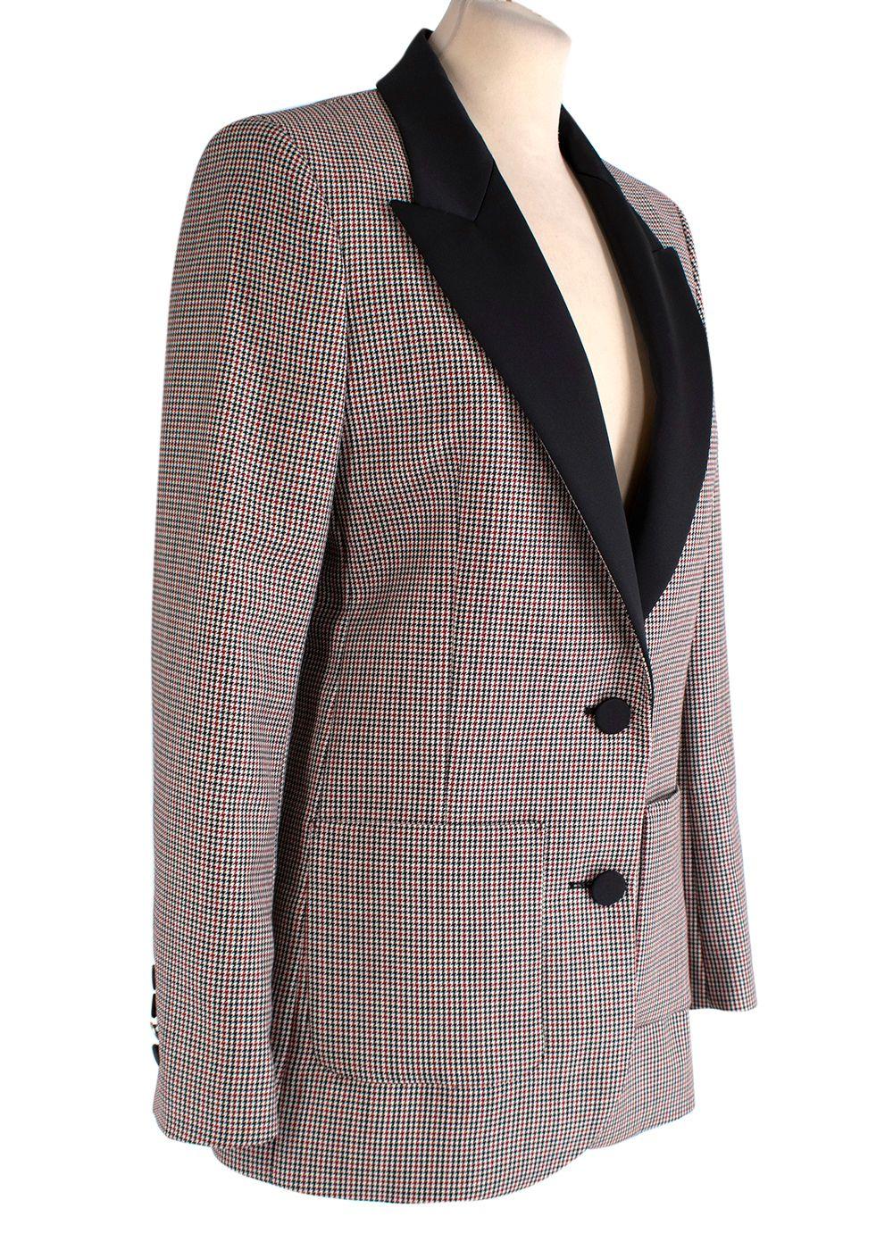 Contrast Lapel Micro Houndstooth Blazer