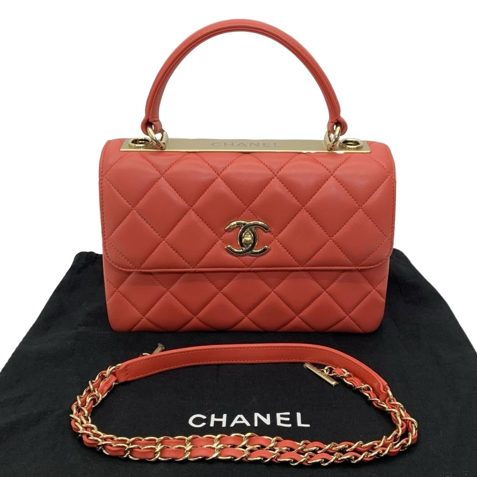 Small Orange Lambskin Trendy CC Flap Bag