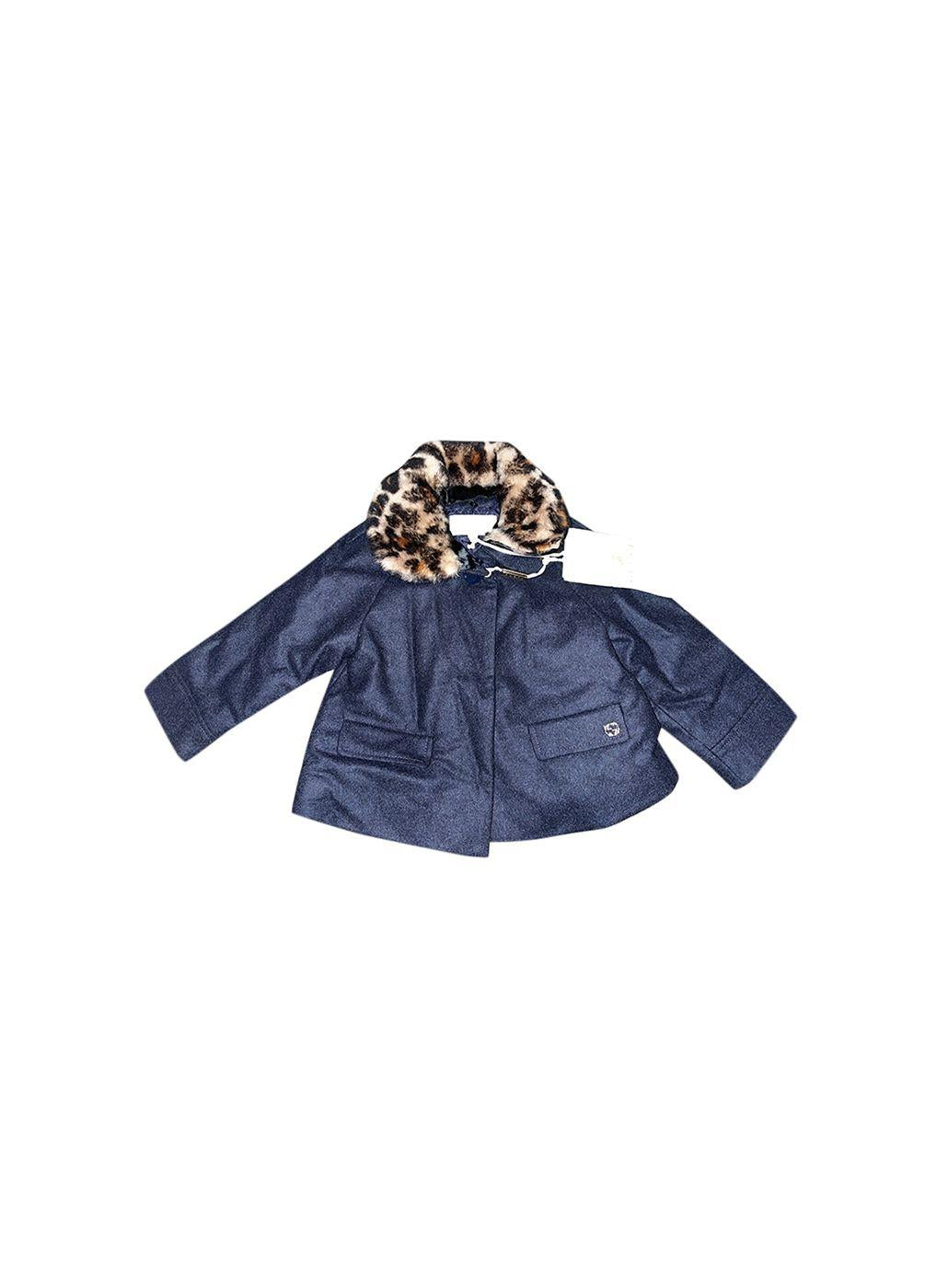 Navy wool faux leopard collar coat