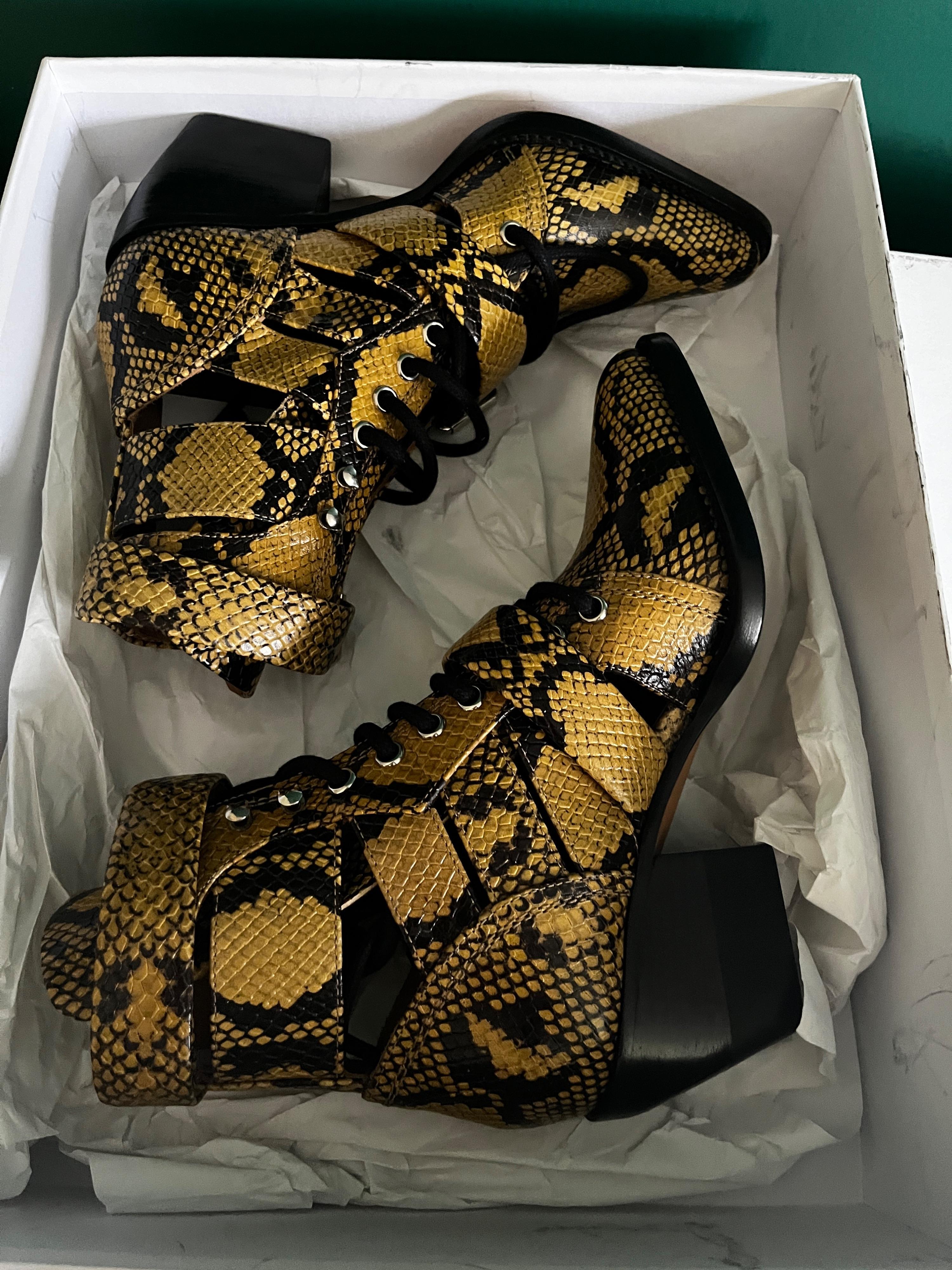 Chloe Yellow Snake Effect Rylee Ankle Boots