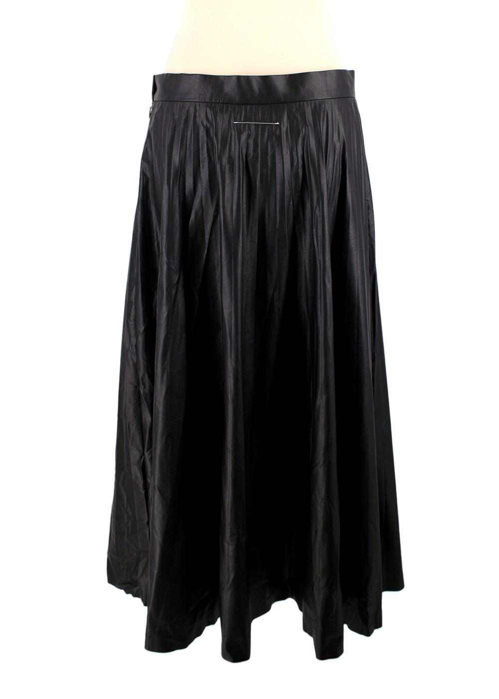 MM6 Maison Martin Margiela Black Faux Leather Pleated Midi Skirt