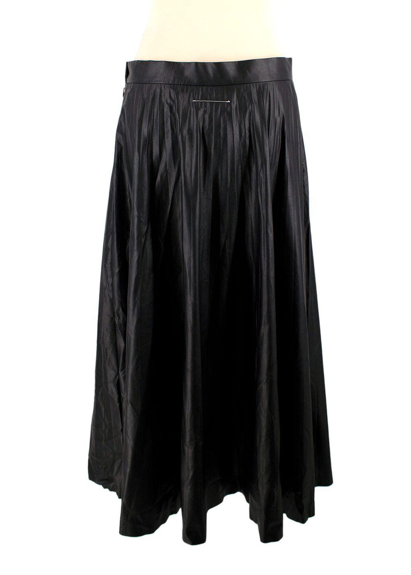 MM6 Maison Martin Margiela Black Faux Leather Pleated Midi Skirt