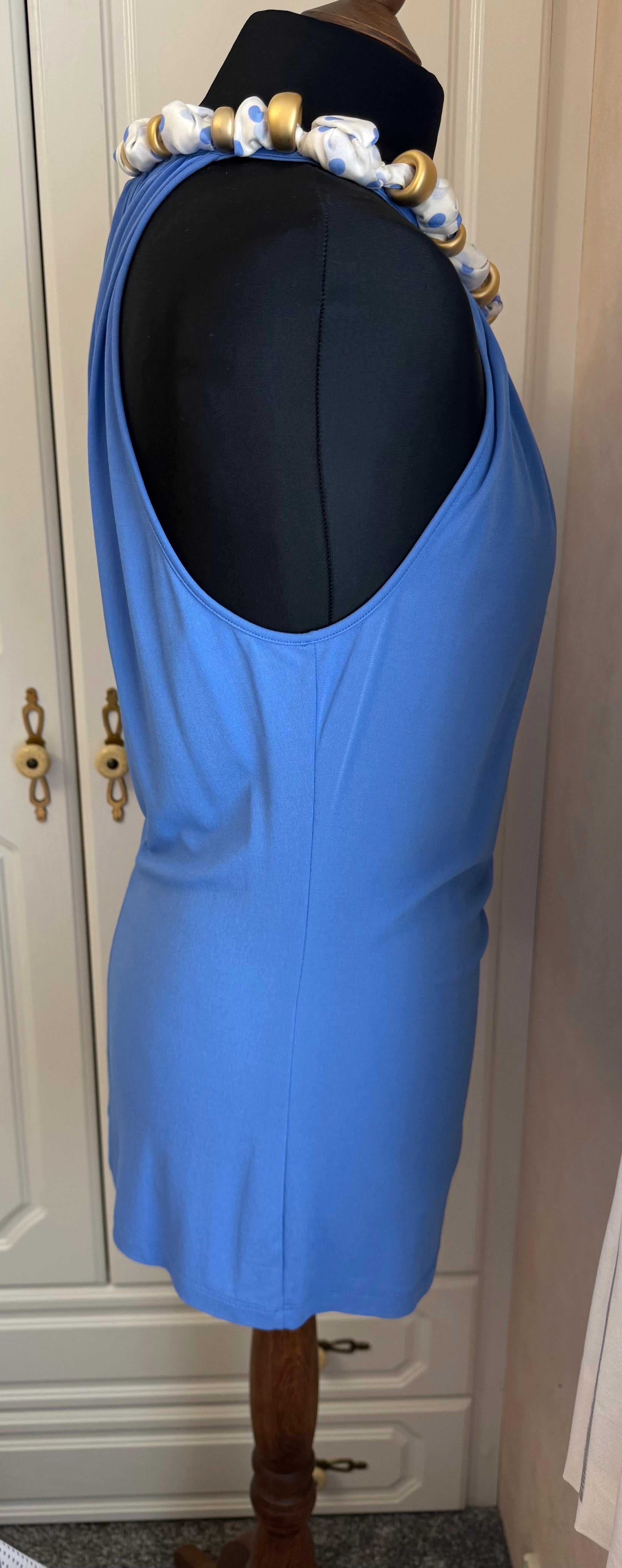 Blumarine Scarf Tie Neck Detail Blue Stretch Top