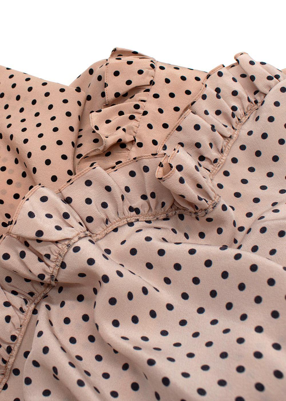 Alessandra Rich Beige Silk Polka Dot Dress with Lace Up Design