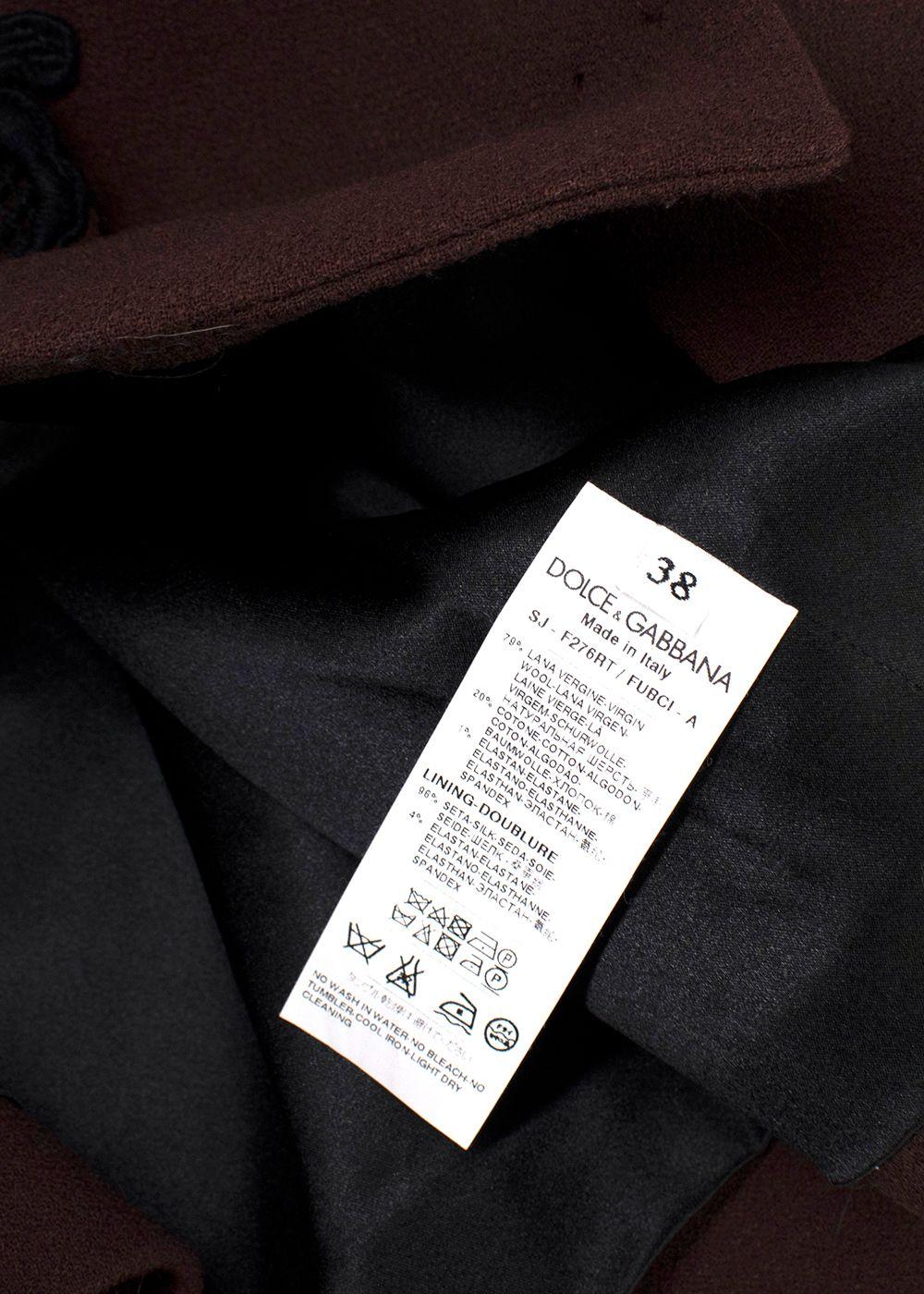 Dolce & Gabbana Chocolate Brown Jacket with Black Embroidery