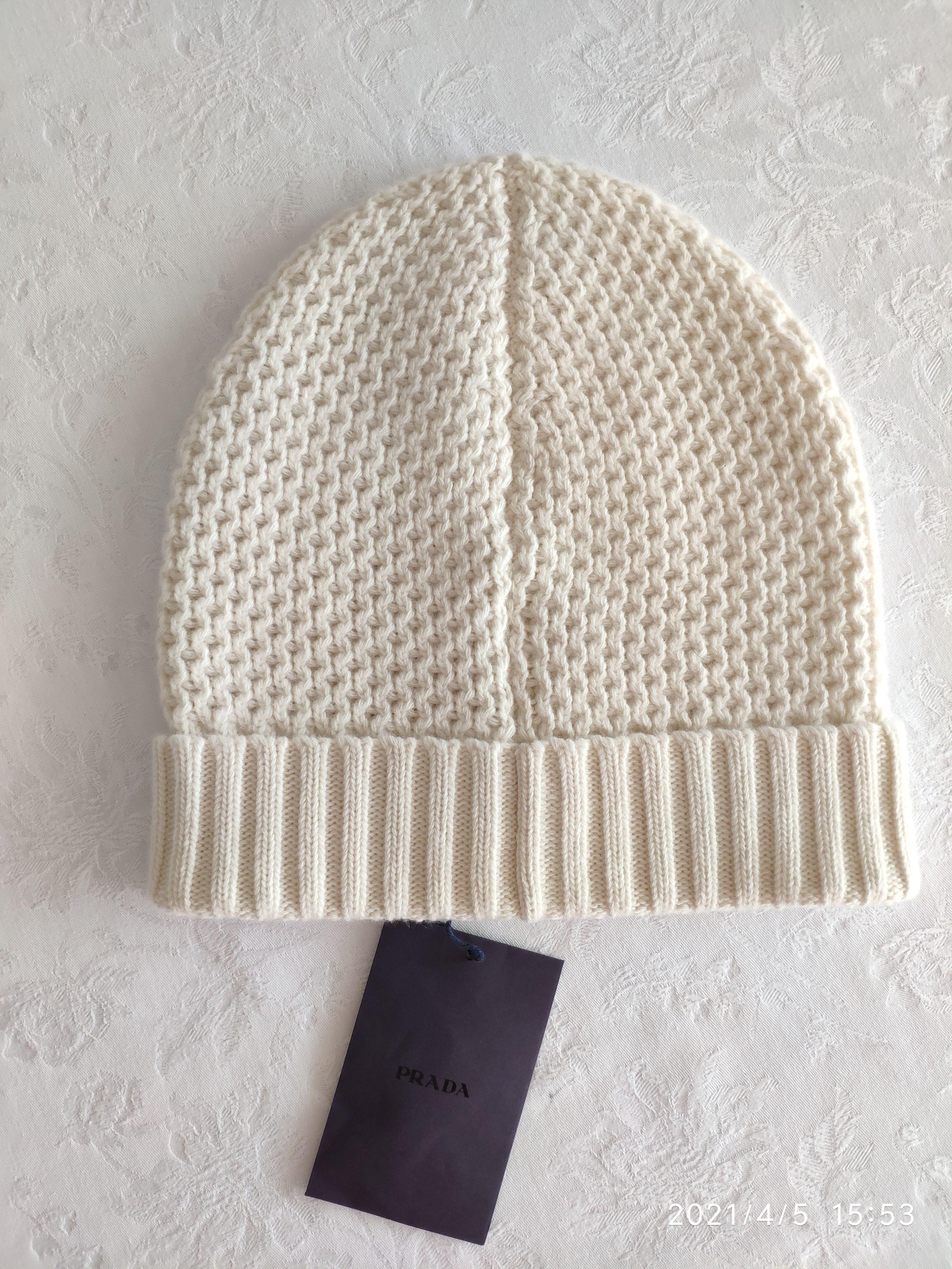 Ivory Waffle Knit Wool-Cashmere Beanie
