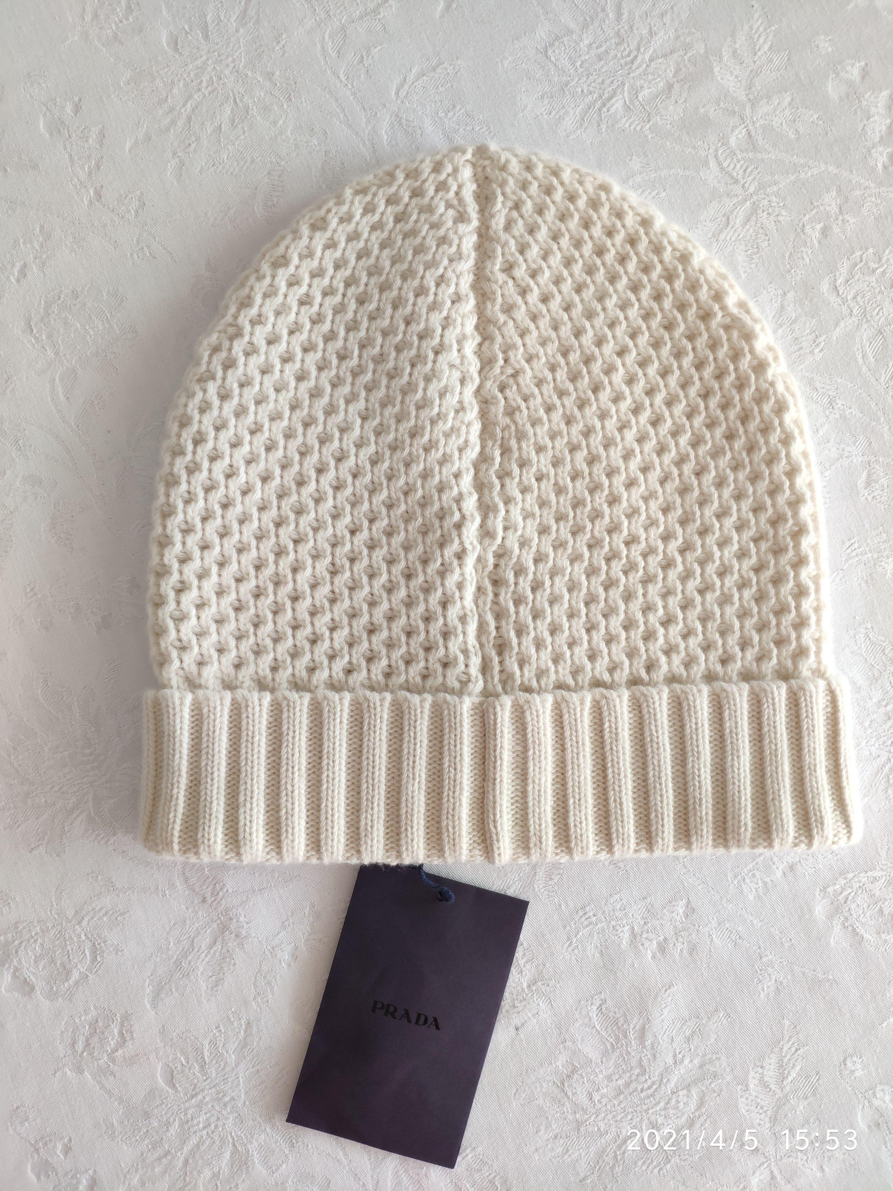 Ivory Waffle Knit Wool-Cashmere Beanie