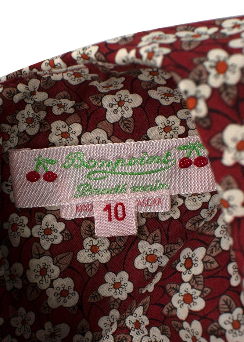 kids 10Y burgundy floral embroidered blouse