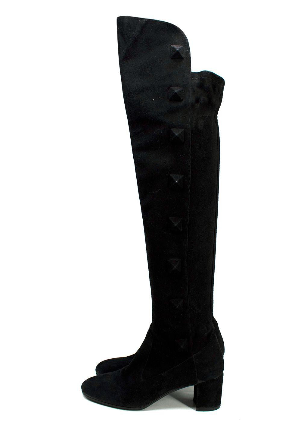 Valentino Black Suede Rockstud OTK Boots