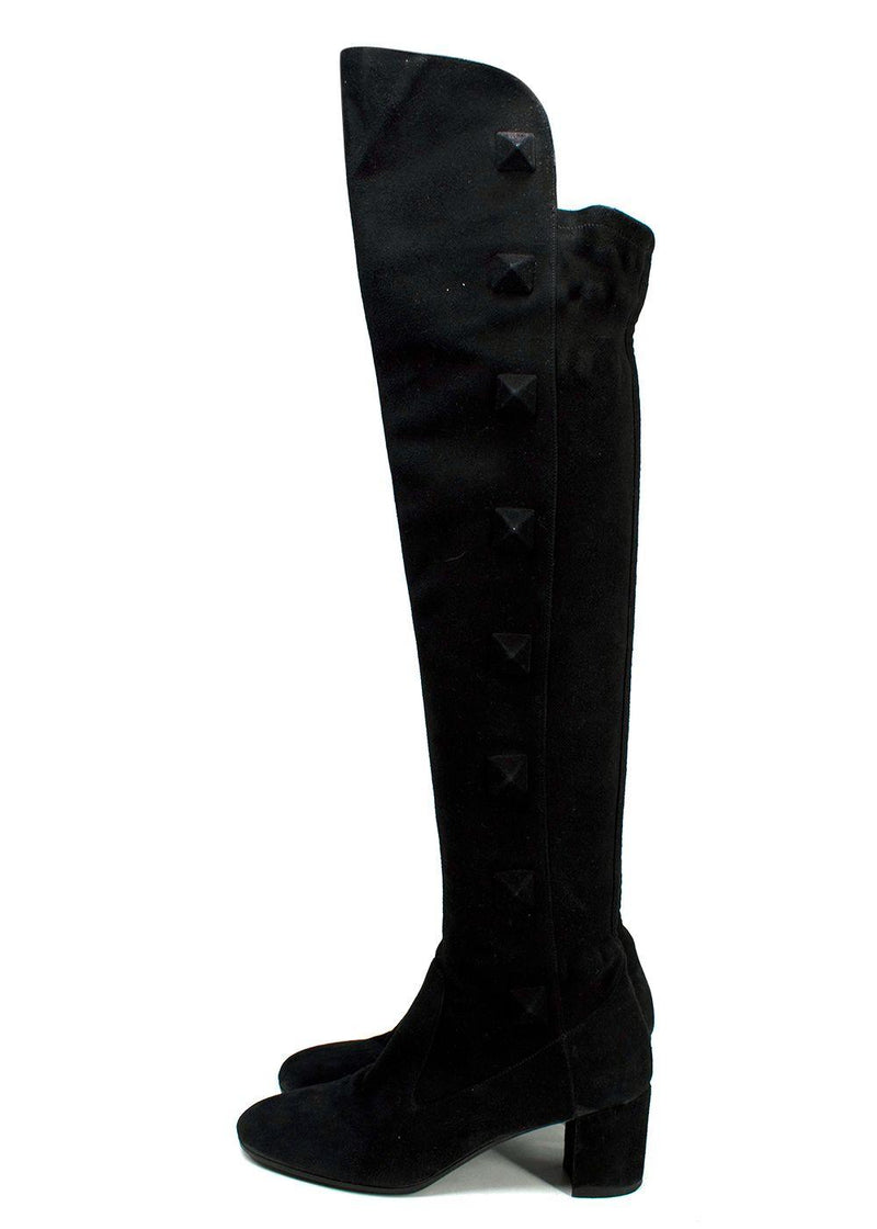 Valentino Black Suede Rockstud OTK Boots