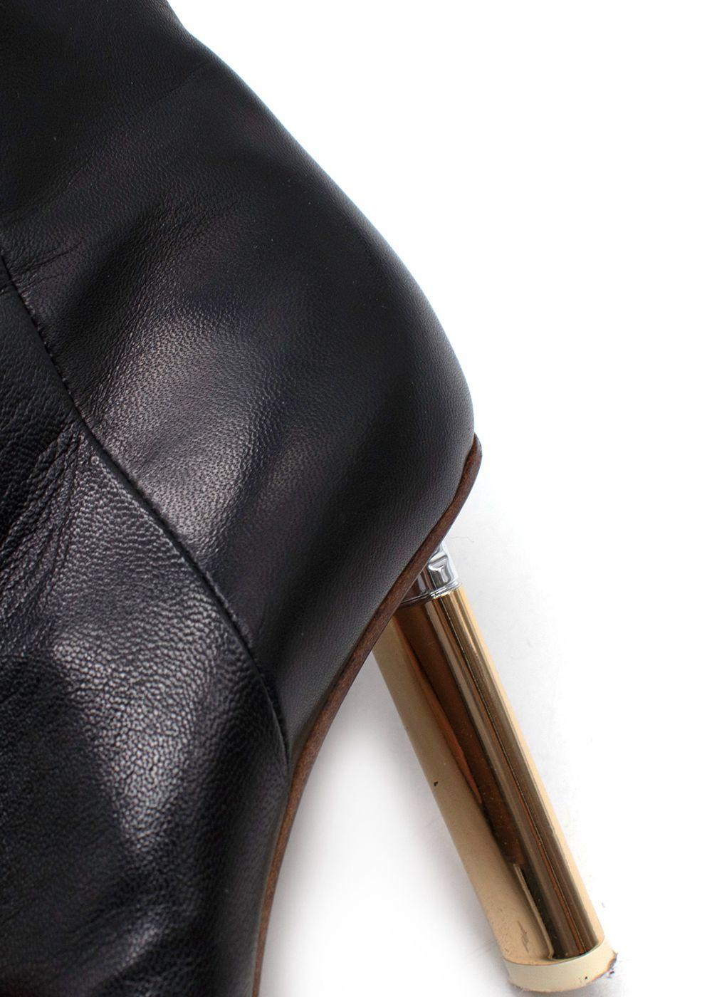 Vetements Black Leather Ankle Boots with Gold Tone Heel