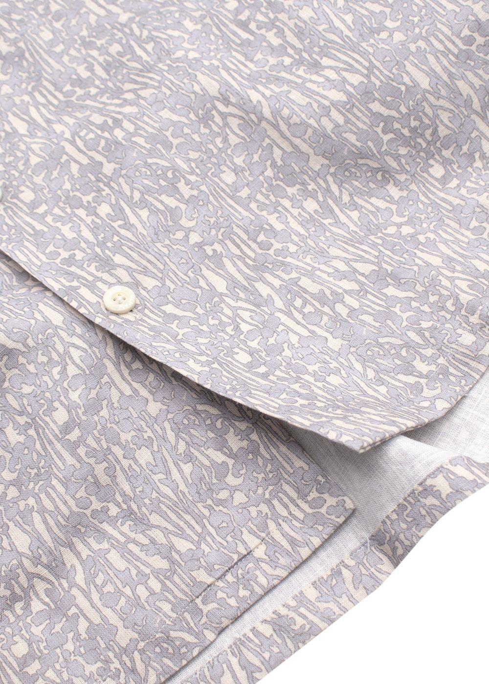 Canali Grey Botanical Pattern Short Sleeve Linen Shirt