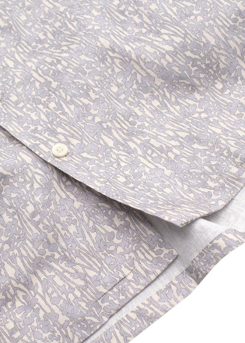 Canali Grey Botanical Pattern Short Sleeve Linen Shirt