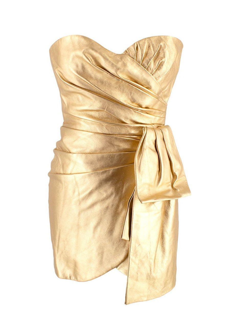 Dundas Strapless Ruched Metallic Leather Dress