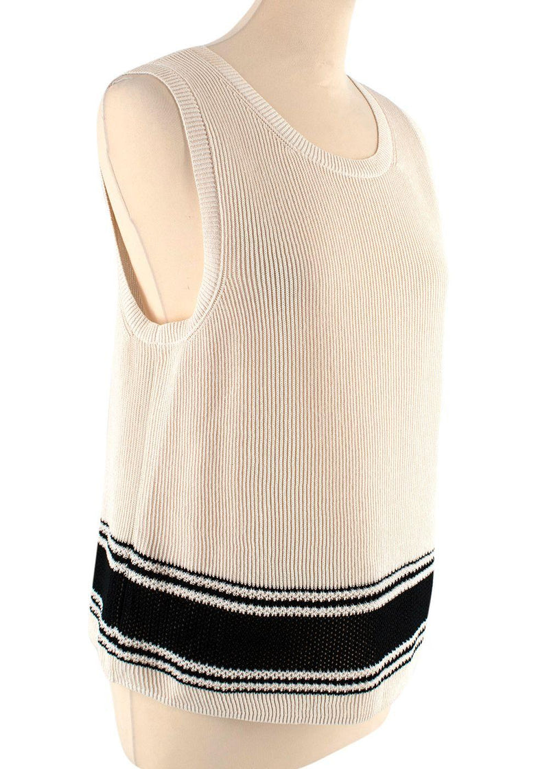 Cream Silk Blend Knit Striped Vest