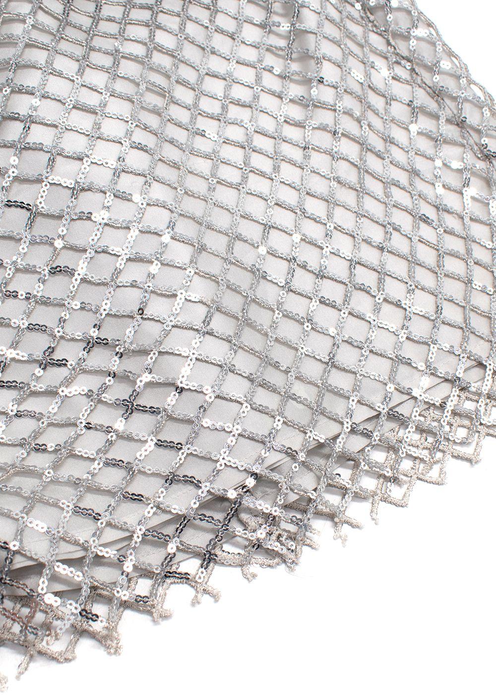 Michelle Mason Silver Sequin Mesh One-Shoulder Mini Dress