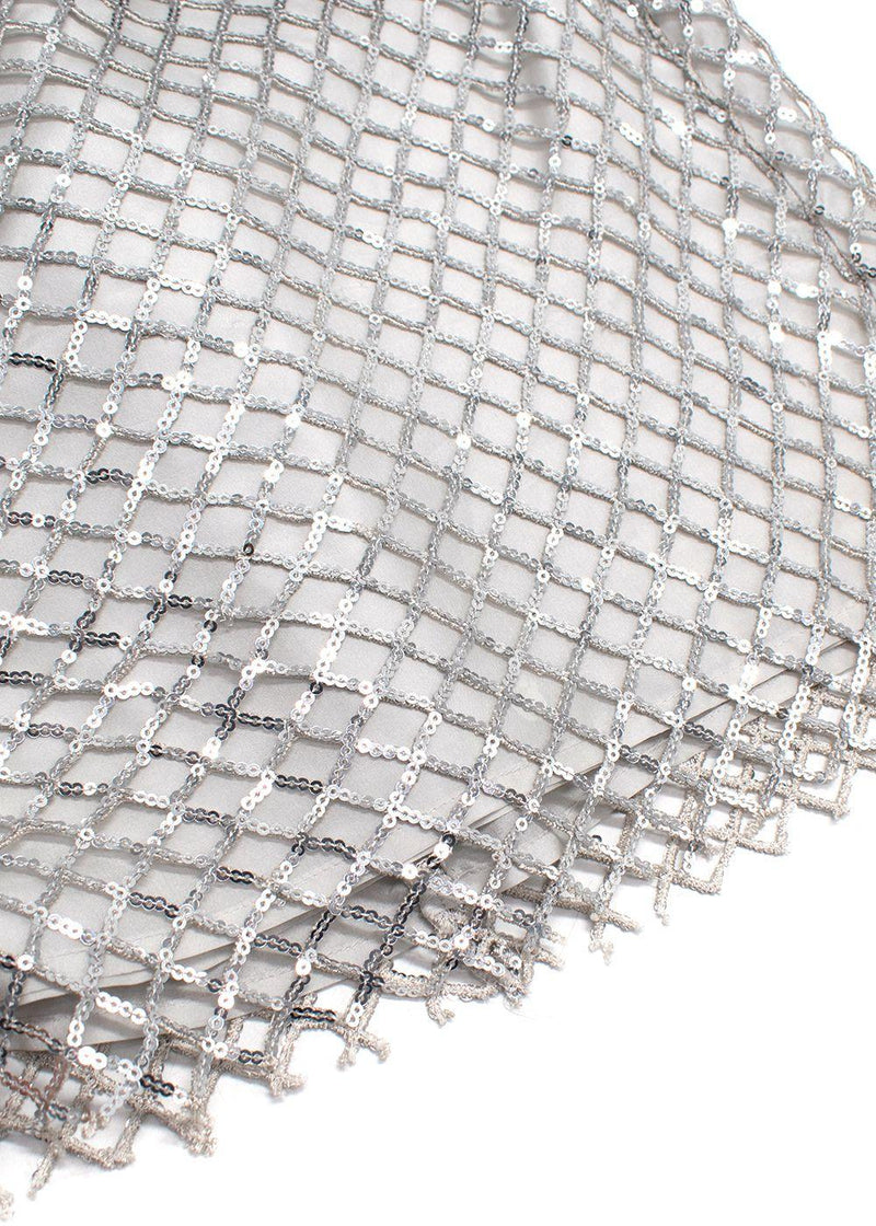 Michelle Mason Silver Sequin Mesh One-Shoulder Mini Dress