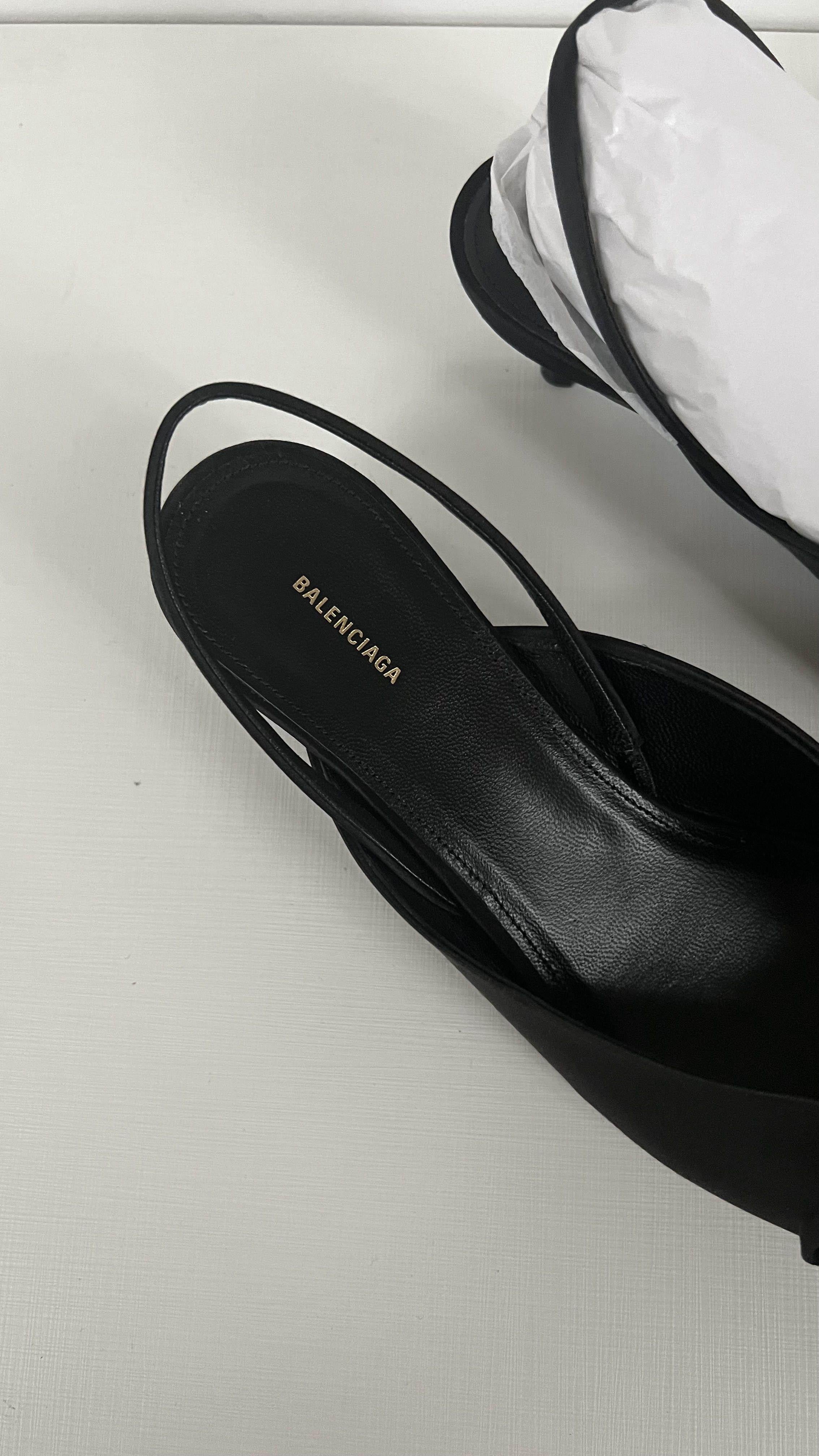 Black Satin 40mm Knife Slingback Mules