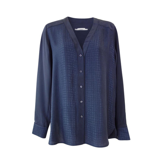 Vince Navy Textured Long Sleeve Blouse