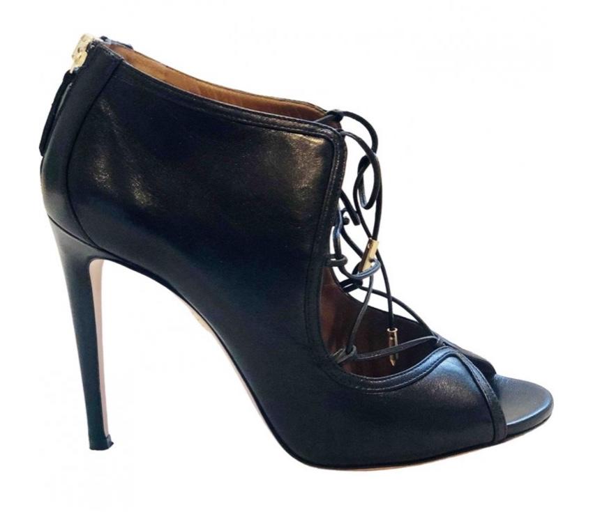 Aquzzura Black Lace-Up Gia Sandals