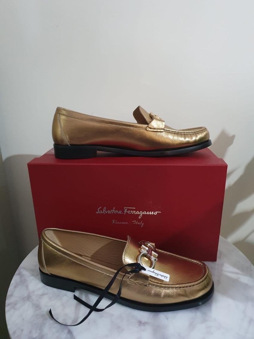 Ferragamo Metallic Leather Rolo Loafers