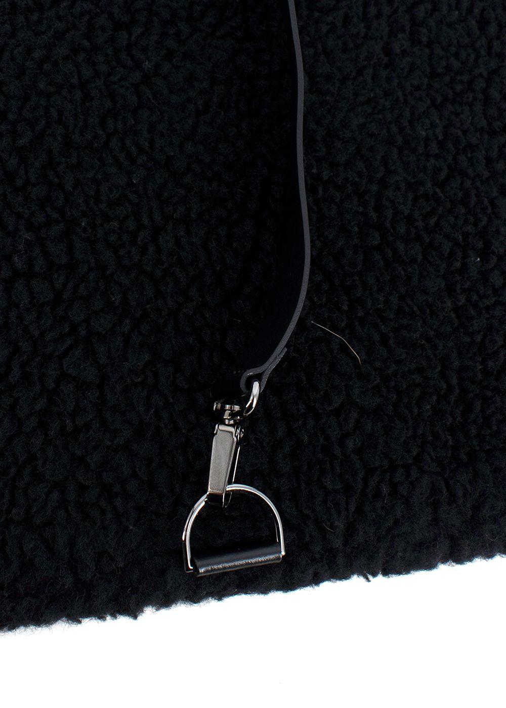 MaxMara Black Fleeced Scarf with Leather Strap