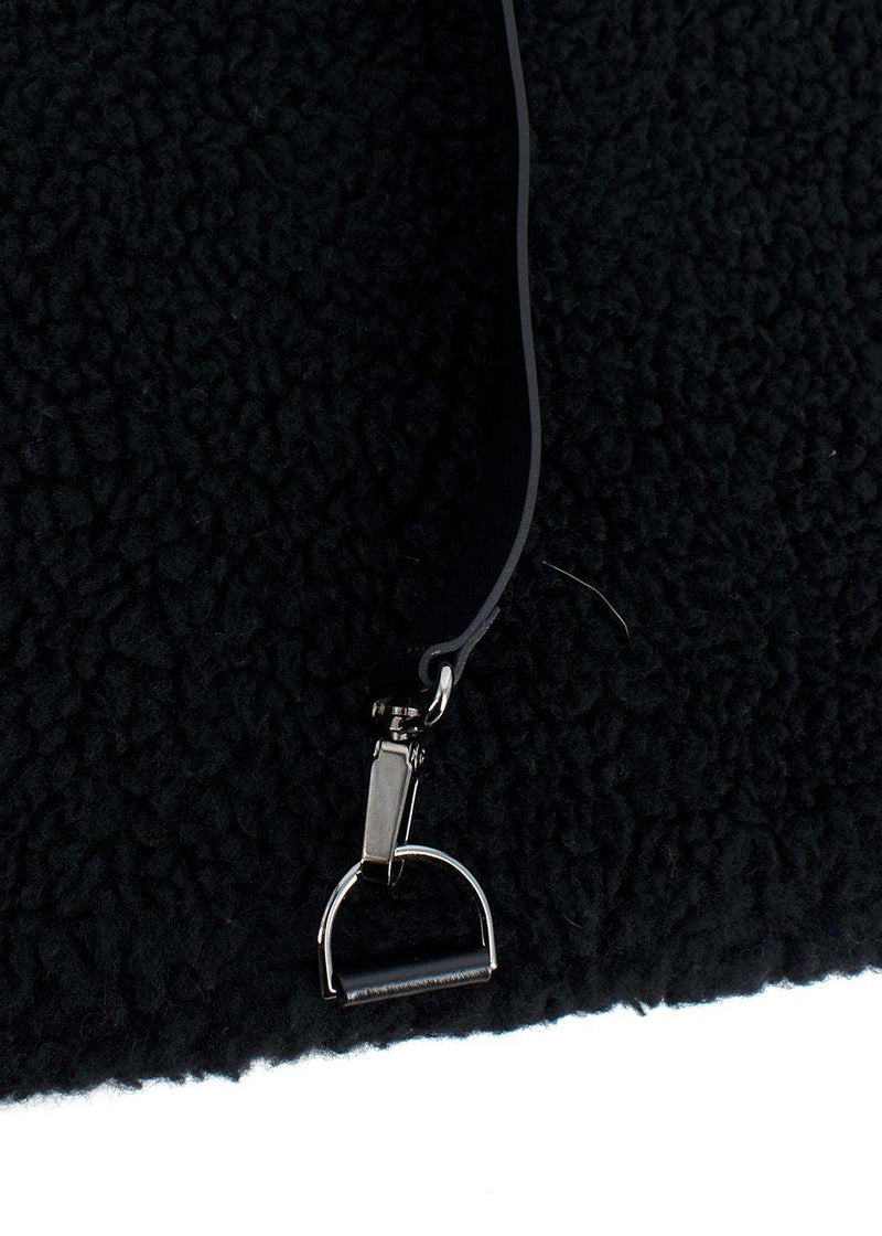 MaxMara Black Fleeced Scarf with Leather Strap