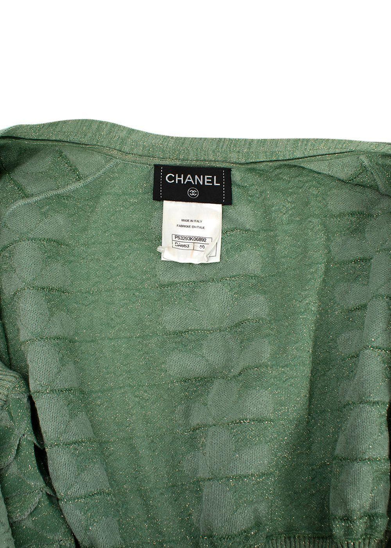 Chanel Mint Green Metallic Woven Petal Applique Top