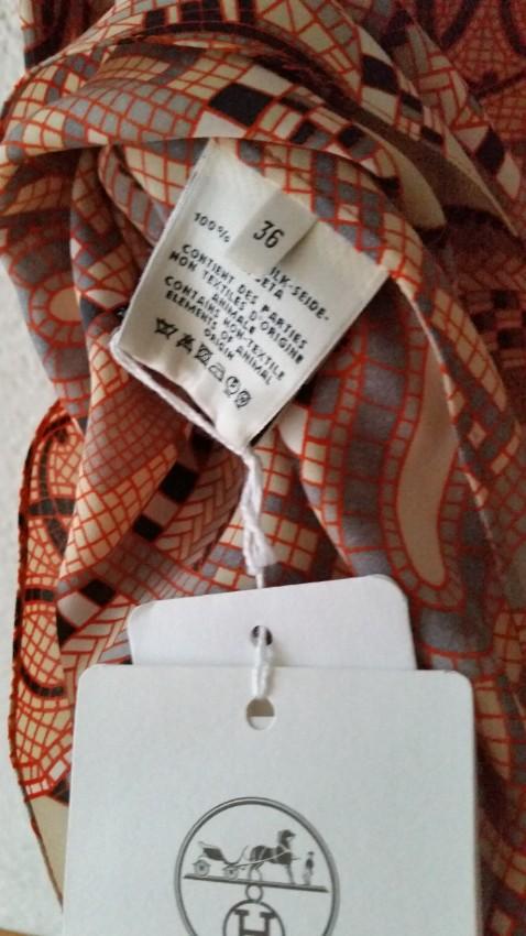 Hermes Aunage Mosaique Print Orange Neon Silk Blouse