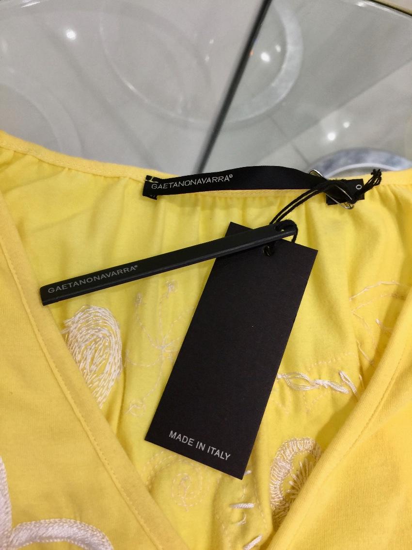 Gaetano Navarra Hand Embroidered Canary Yellow Beaded Dress