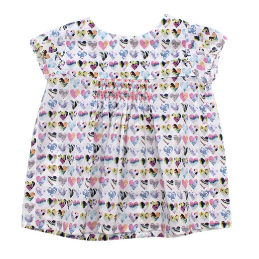 Fleurisse White Heart Print Cotton Smocking Embroidery Dress