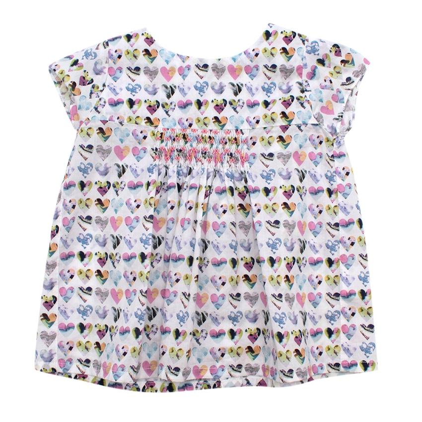 Fleurisse White Heart Print Cotton Smocking Embroidery Dress