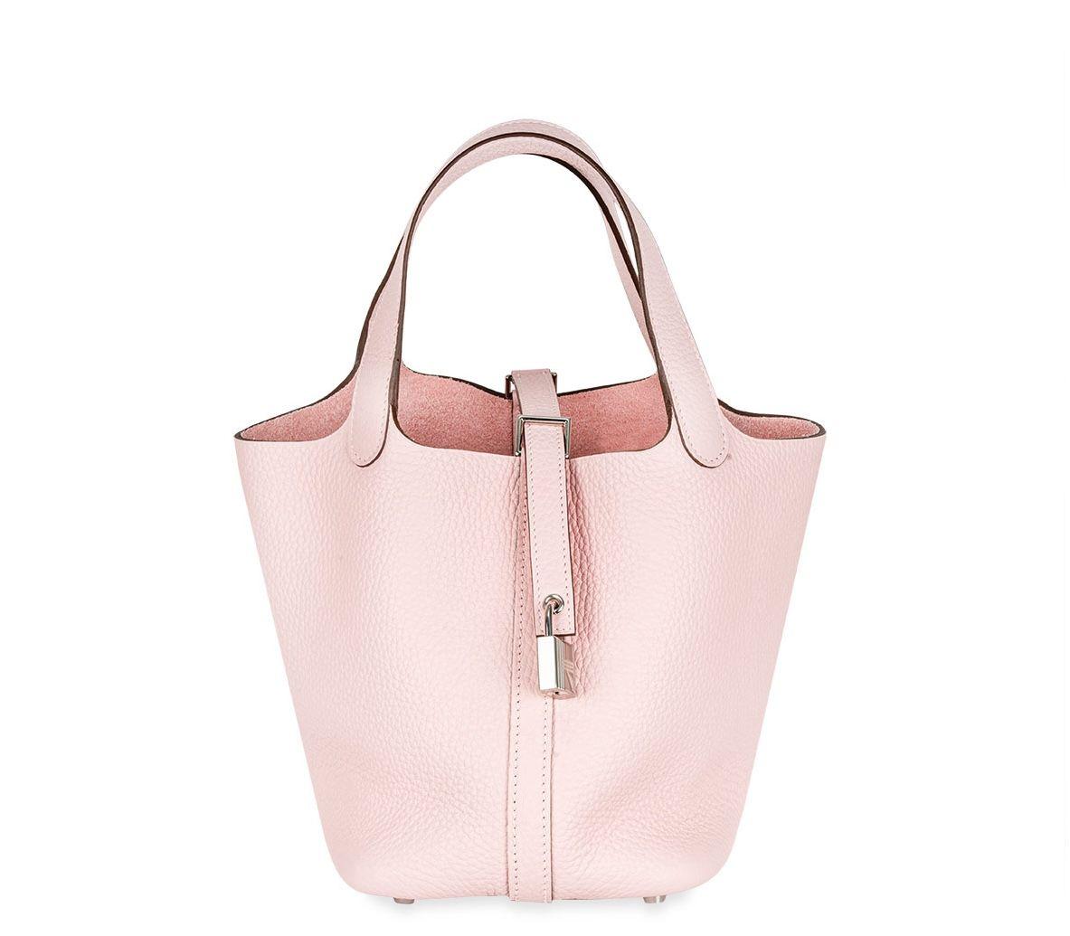 Hermes Picotin 18 in Rose Sakura Taurillon Clemence Leather with Palladium Hardware