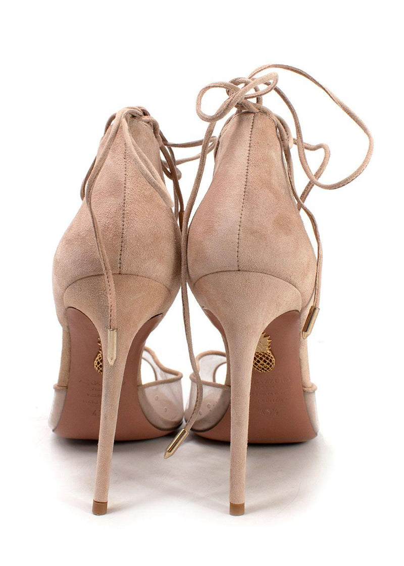 Aquazzura Nude Suede PVC Strappy Peep Toe Heels