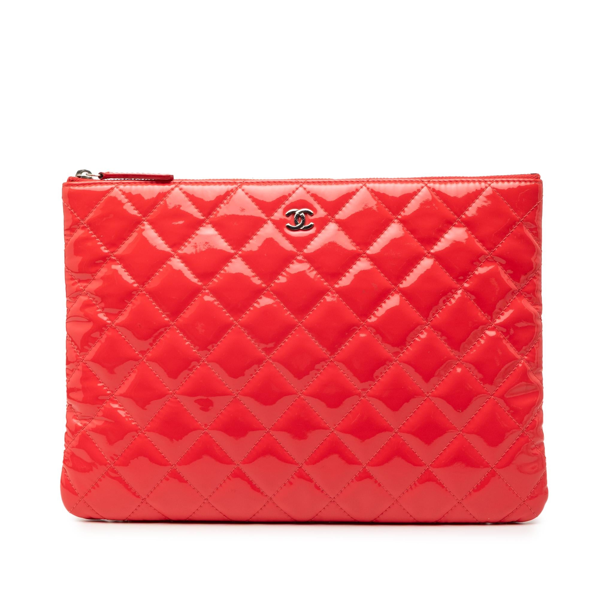 Chanel Red Medium Patent Quilted Cosmetic Case