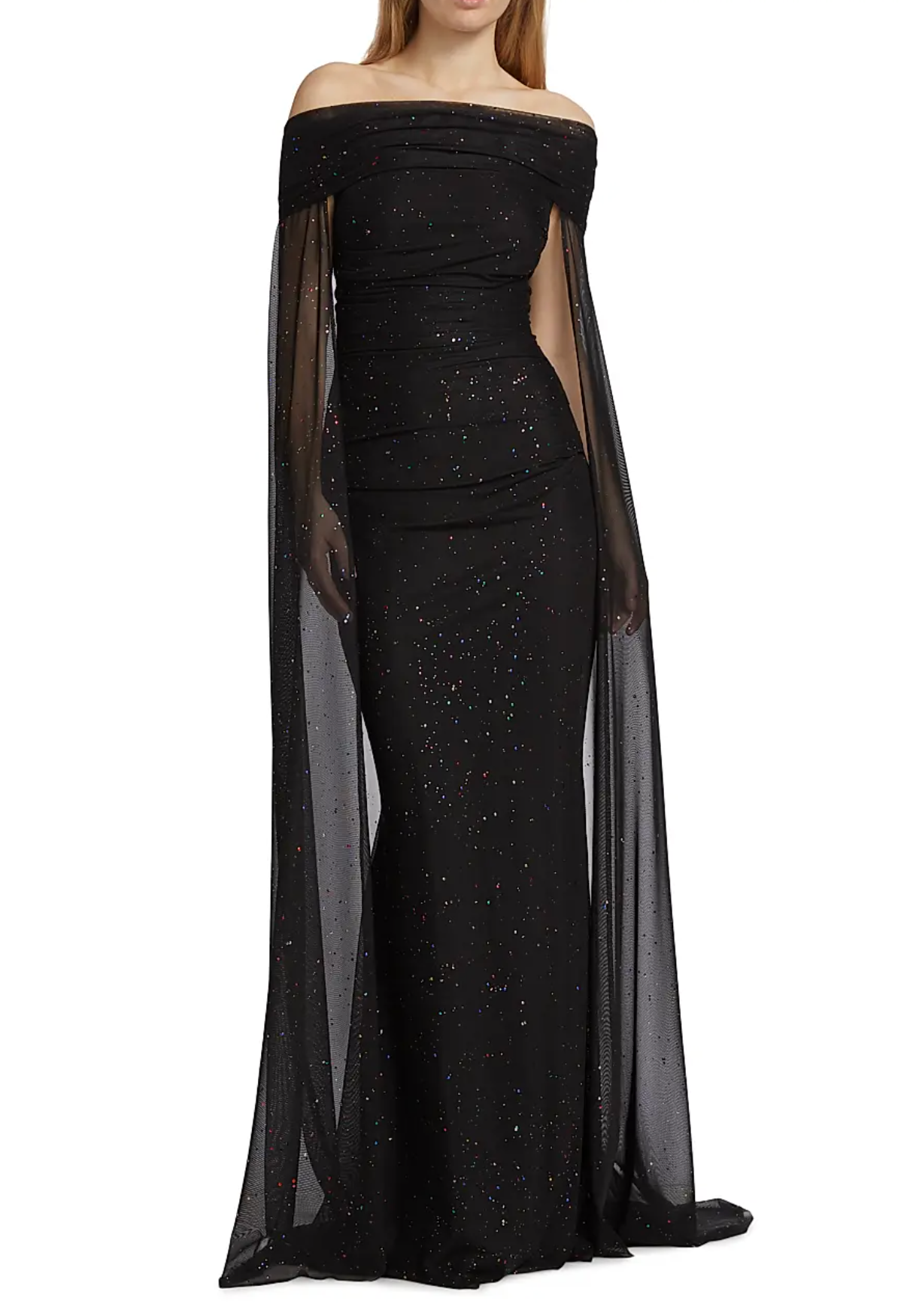 Talbot Runhof Confetti Tulle Off-The-Shoulder Cape Gown