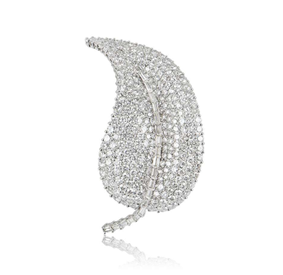 18ct White Gold Diamond Leaf Brooch