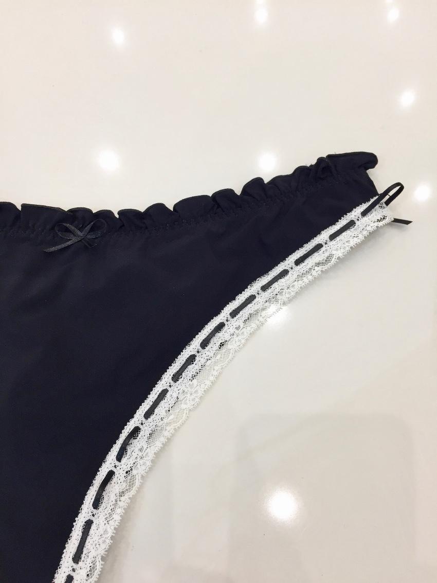 Chantal Thomass Black with Cream Frill Thong