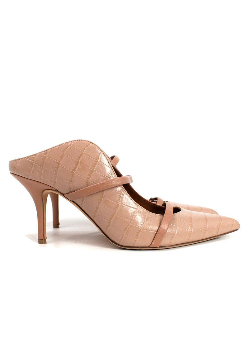 Malone Souliers Beige Croc Embossed Maureen Mules