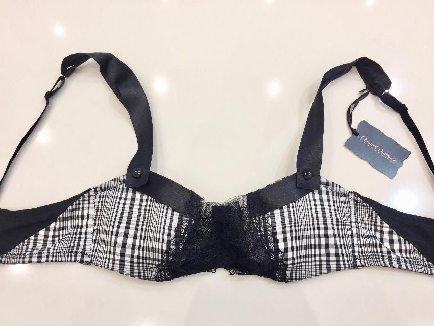 Chantal Thomass Black & White Tartan Check Bra & Thong Set