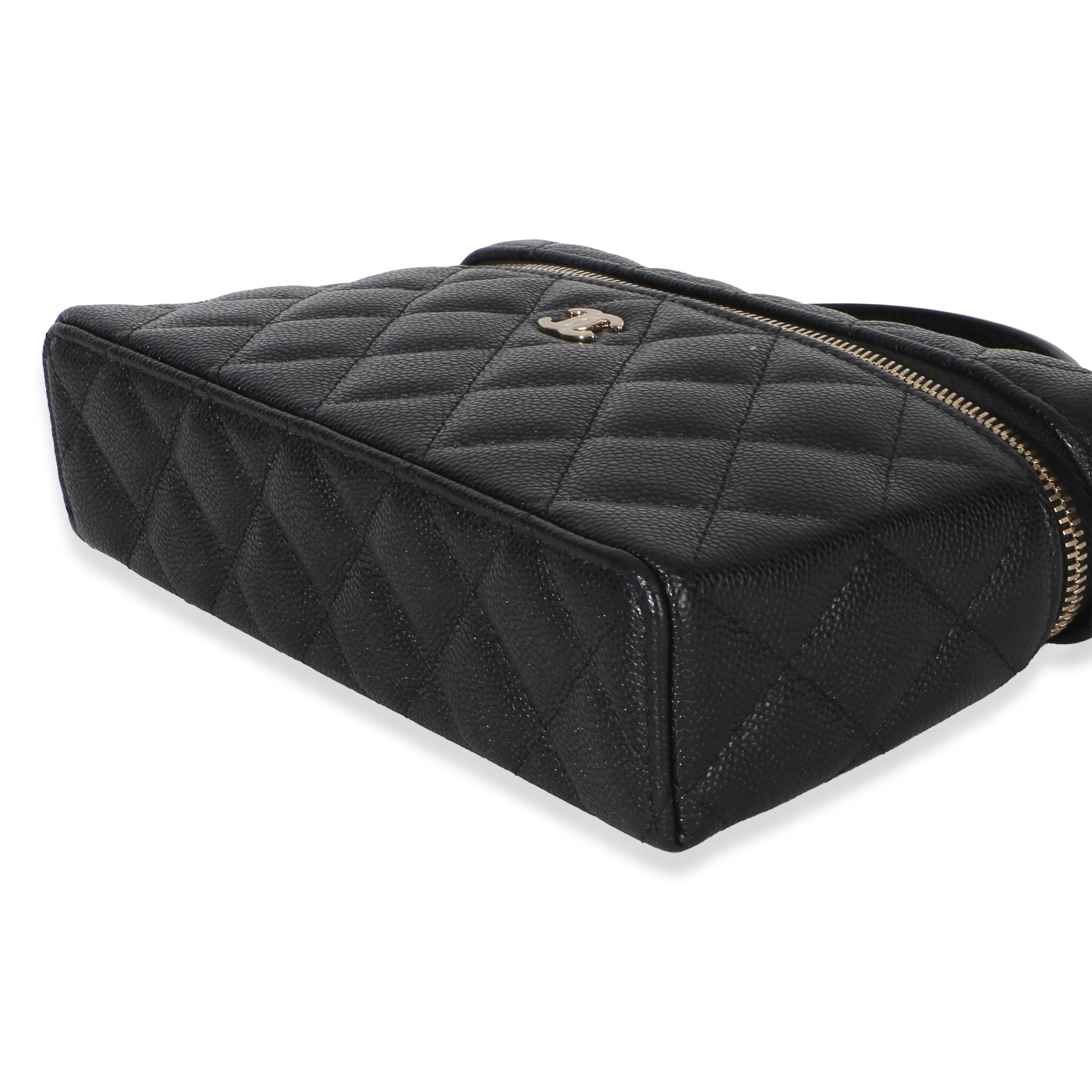 Chanel Black Quilted Caviar Top Handle Slim Vanity With Chain