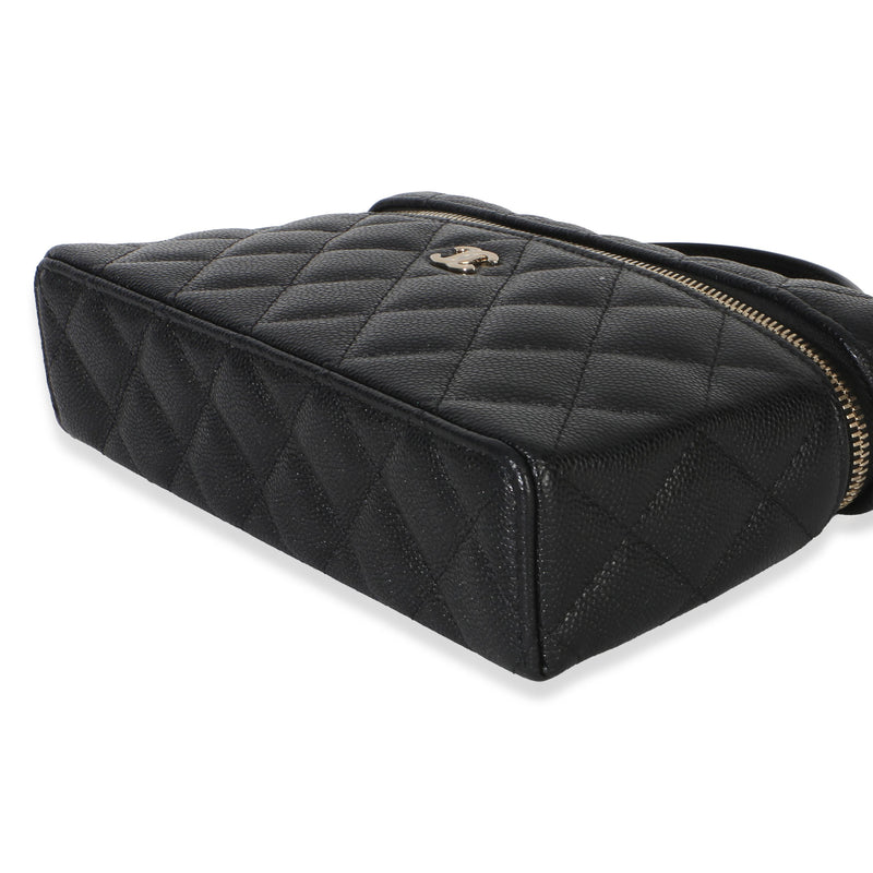 Chanel Black Quilted Caviar Top Handle Slim Vanity With Chain
