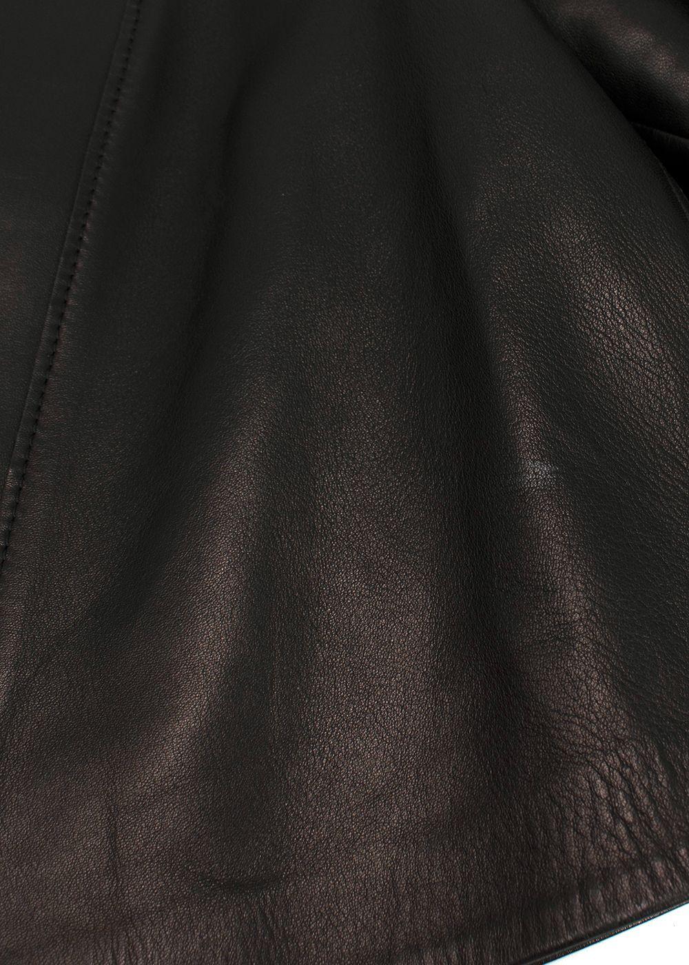 Alexander McQueen Black Leather Ruffled Sleeve Jacket