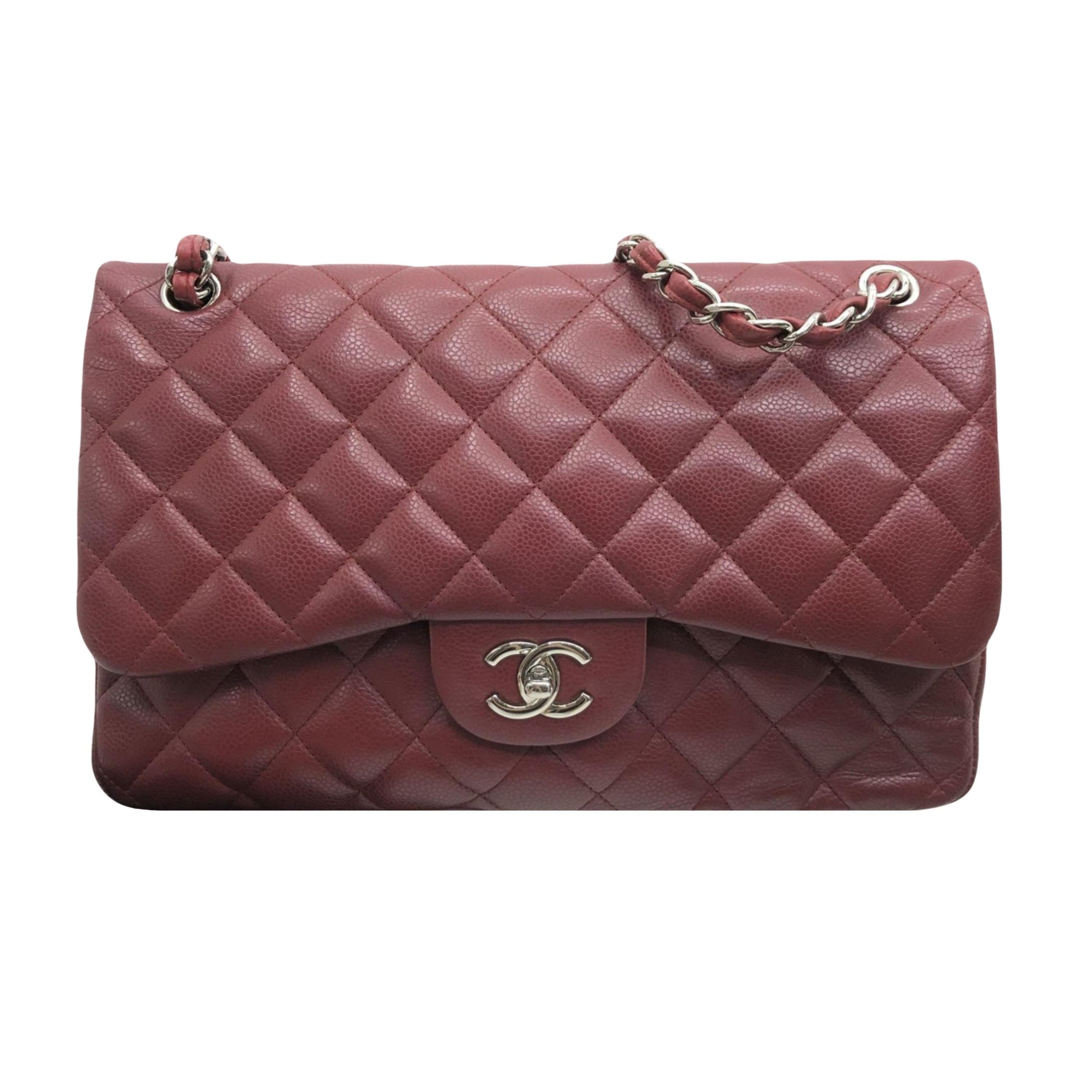 Chanel Burgundy Caviar Leather Jumbo Double Flap Bag