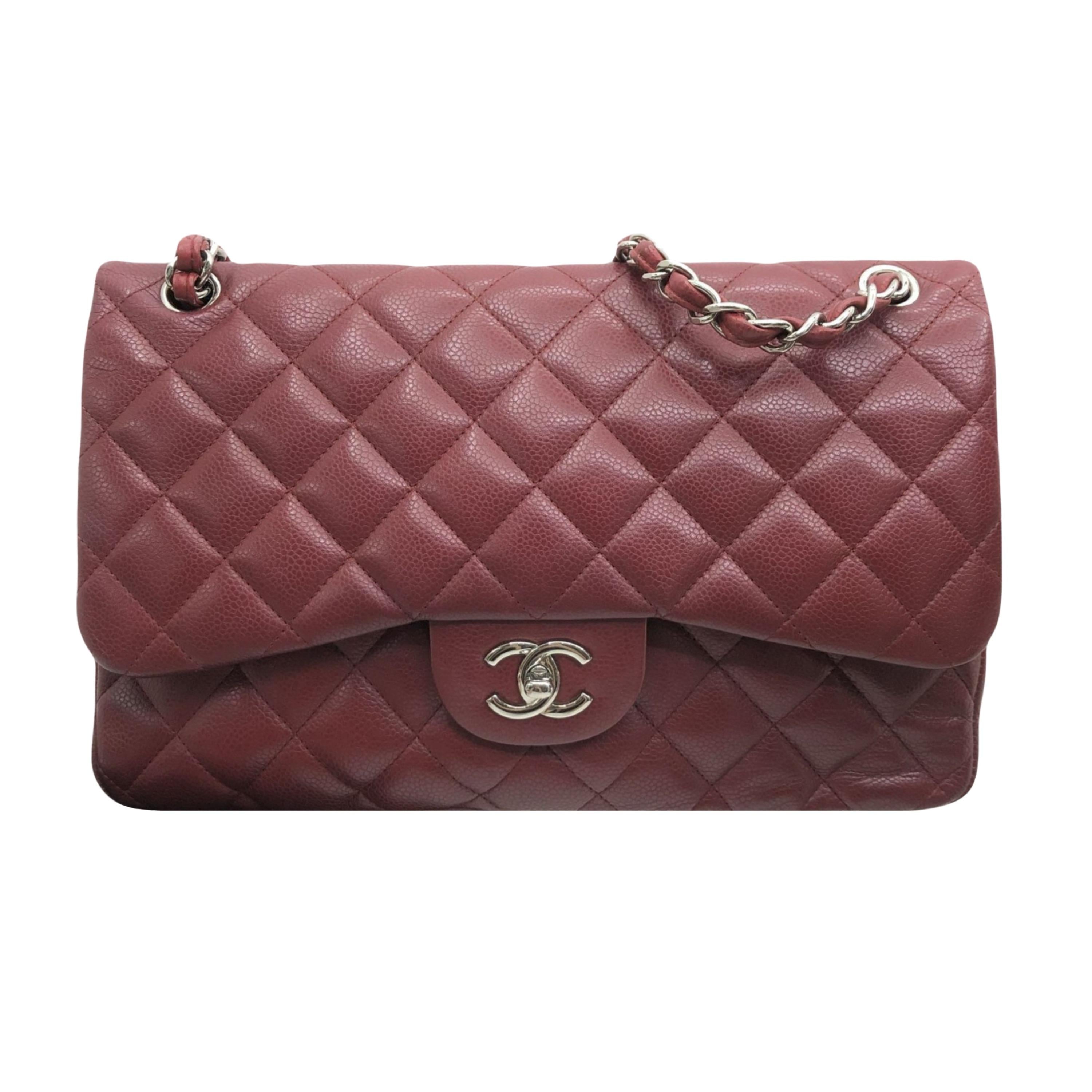 Chanel Burgundy Caviar Leather Jumbo Double Flap Bag