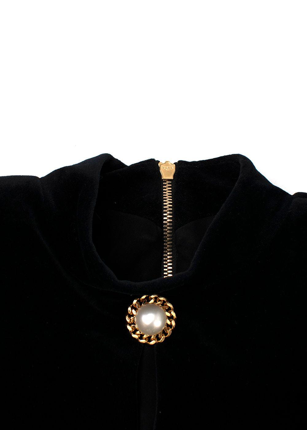 Balmain Black Velvet Cut-Out Structured Mini Dress with Pearl Embellishment
