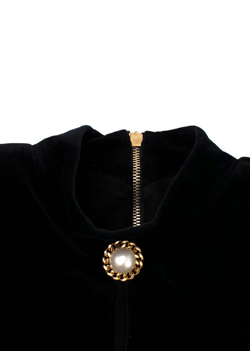 Balmain Black Velvet Cut-Out Structured Mini Dress with Pearl Embellishment