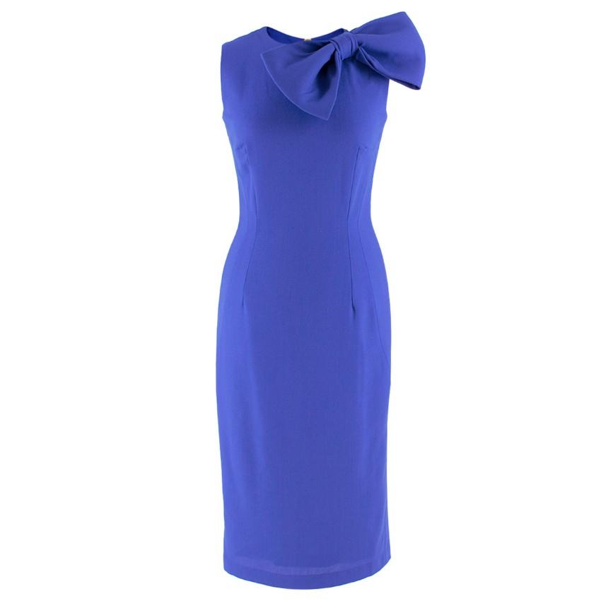 Philip Armstrong bow-detail blue wool-crepe dress