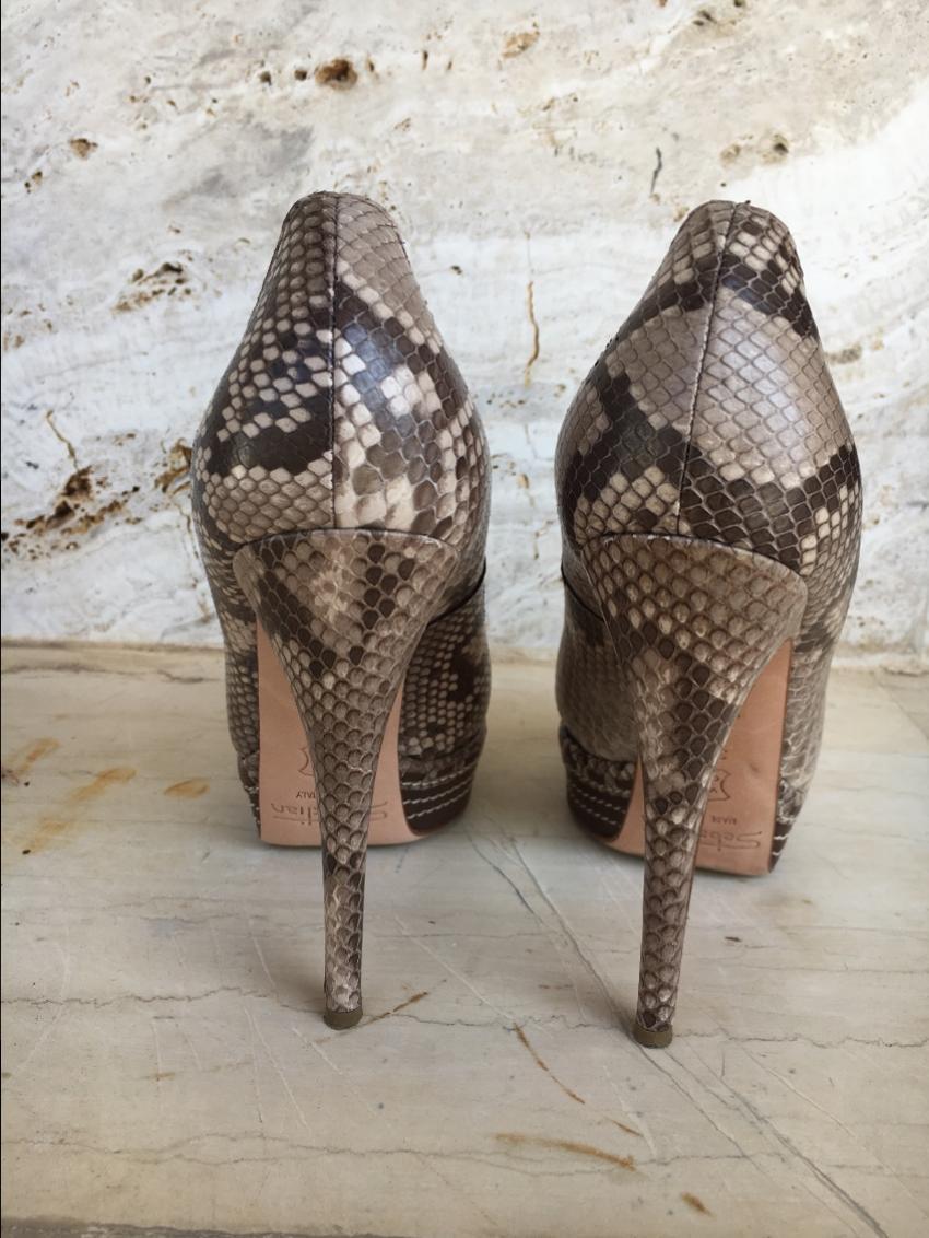 Sebastian Python Embossed Peep-Toe Pumps